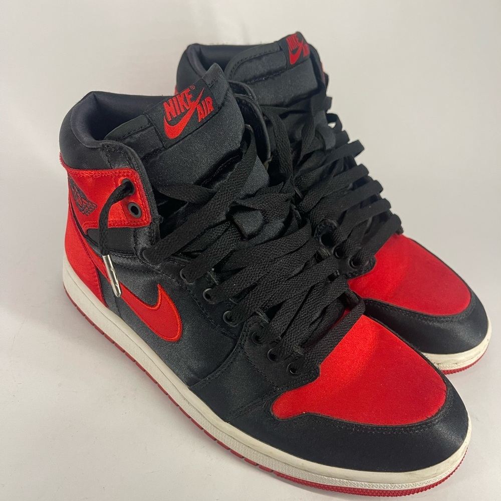 Nike Air Jordan 1 High Satin Black Red Sneakers